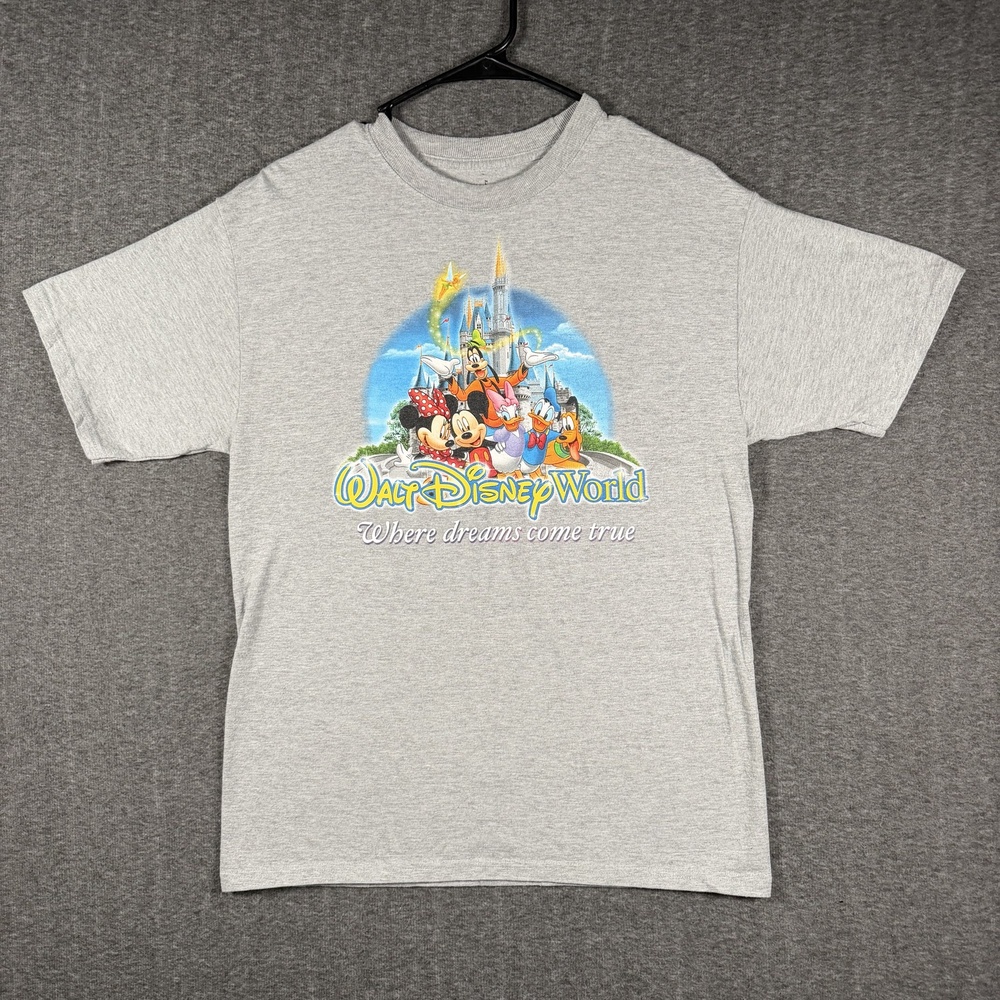 Walt Disney World Shirt Medium Gray Mickey Minnie Castle Dreams Come True Hanes - Picture 2 of 7